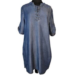 Philosophy Denim Shirt Dress Xl Lace Up Tencel Chambray Boho Medium Wash Minamal